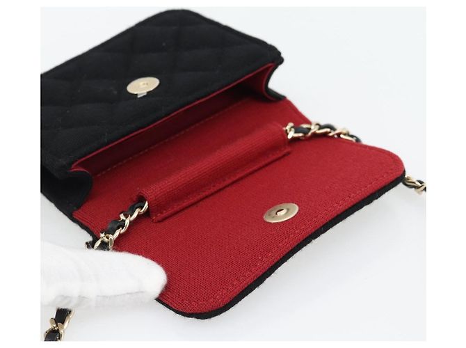 CHANEL Chain Mini Matelasse 12 Shoulder Bag Cotton Black Gold CC Auth 182787SM Nero D'oro - vista 15