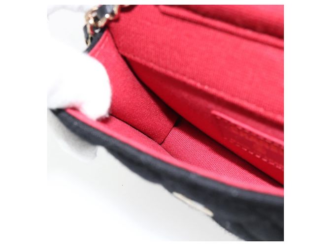 CHANEL Chain Mini Matelasse 12 Shoulder Bag Cotton Black Gold CC Auth 182787SM Nero D'oro - vista 19