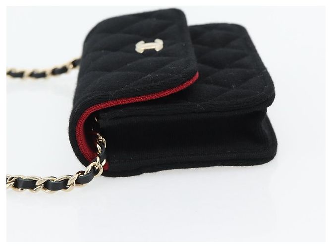 CHANEL Chain Mini Matelasse 12 Shoulder Bag Cotton Black Gold CC Auth 182787SM Nero D'oro - vista 4