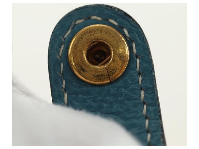 Hermès Handschuhhalter Charm aus Leder Hellblau Gold Auth 181292V Golden - Ansicht 11
