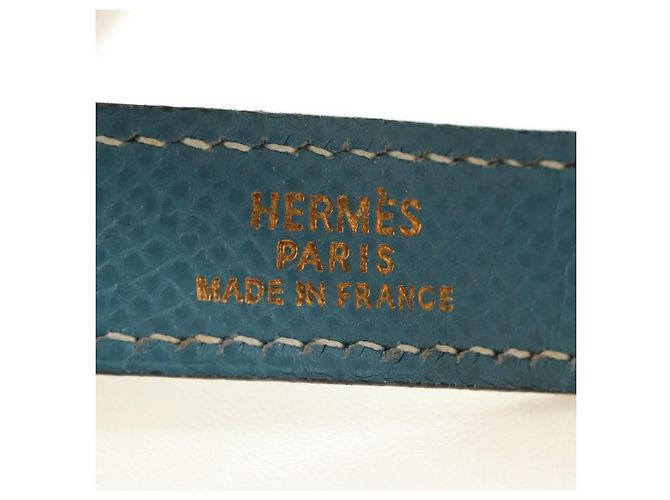 Hermès Handschuhhalter Charm aus Leder Hellblau Gold Auth 181292V Golden - Ansicht 12
