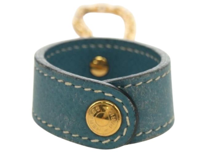 Hermès Handschuhhalter Charm aus Leder Hellblau Gold Auth 181292V Golden - Ansicht 2
