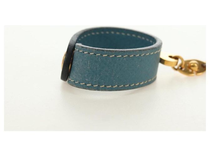 Hermès Handschuhhalter Charm aus Leder Hellblau Gold Auth 181292V Golden - Ansicht 4