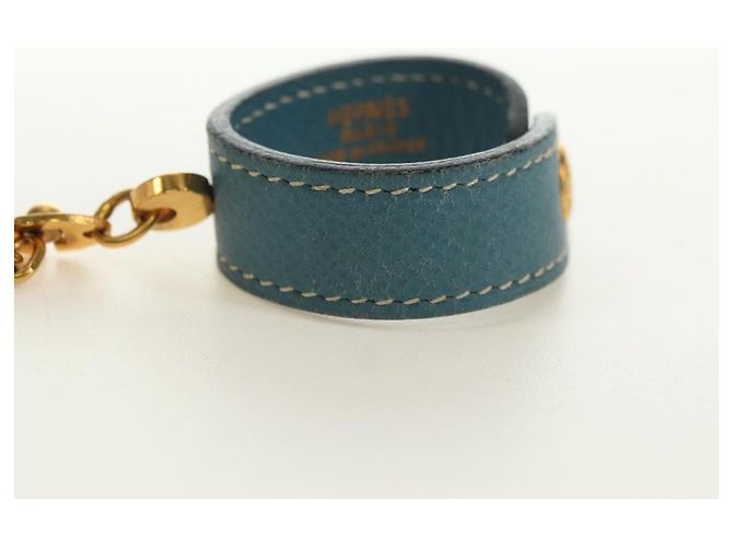 Hermès Handschuhhalter Charm aus Leder Hellblau Gold Auth 181292V Golden - Ansicht 5