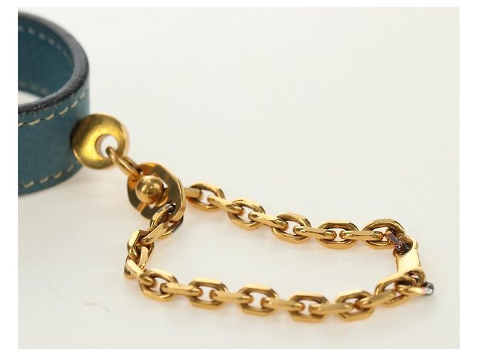 Hermès Handschuhhalter Charm aus Leder Hellblau Gold Auth 181292V Golden - Ansicht 6