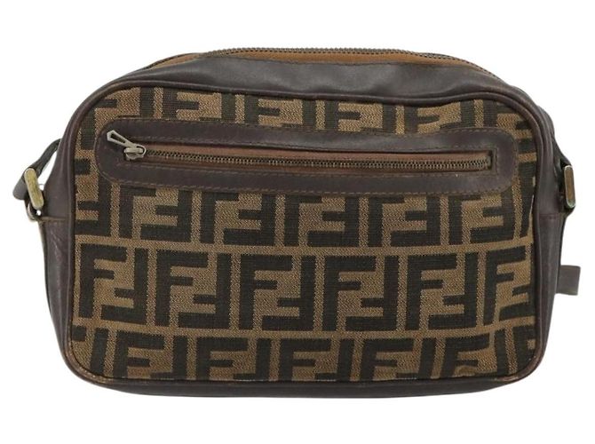 Bolsa de Ombro FENDI Zucca Canvas Preto Marrom Auth 182366 - vista 2