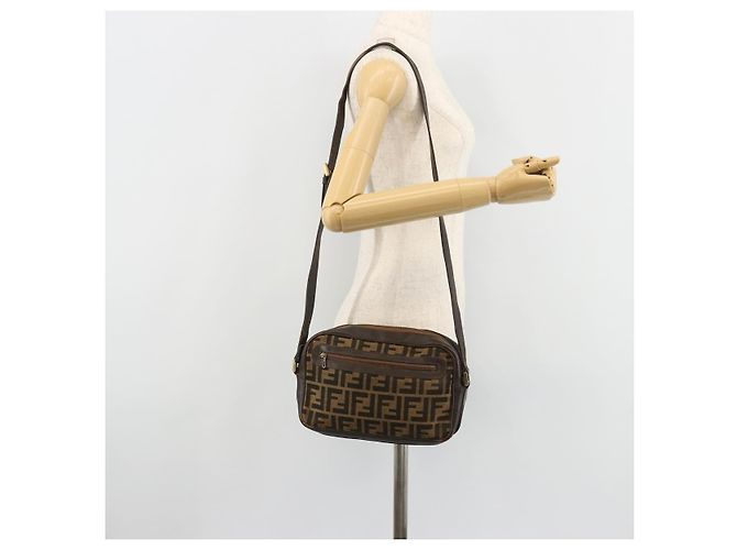 Bolsa de Ombro FENDI Zucca Canvas Preto Marrom Auth 182366 - vista 23