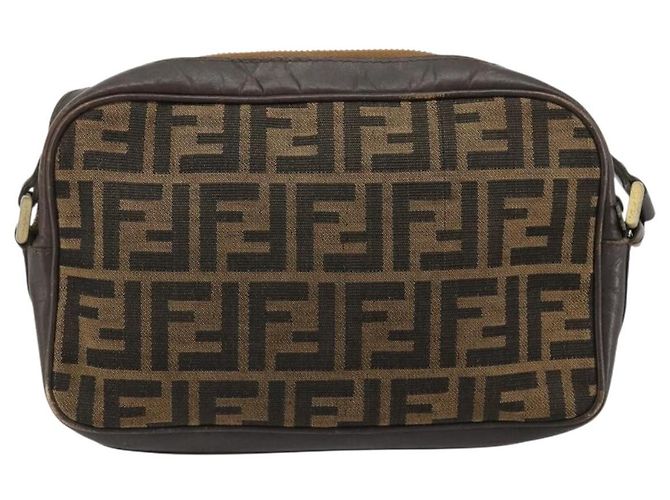 Bolsa de Ombro FENDI Zucca Canvas Preto Marrom Auth 182366 - vista 3