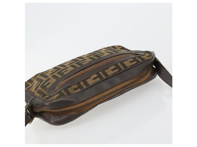 Bolsa de Ombro FENDI Zucca Canvas Preto Marrom Auth 182366 - vista 6