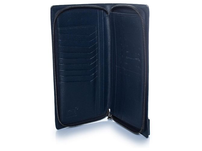 Montblanc, portafoglio con zip in pelle blu - vista 5