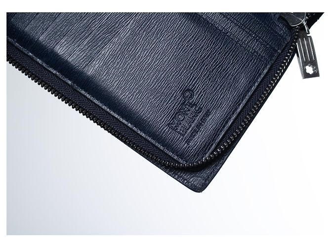 Montblanc, portafoglio con zip in pelle blu - vista 8