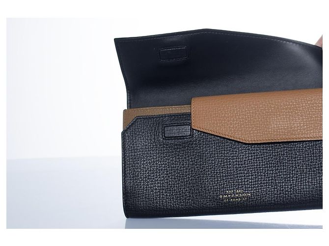 Smythson, portafoglio in pelle nero e marrone - vista 8