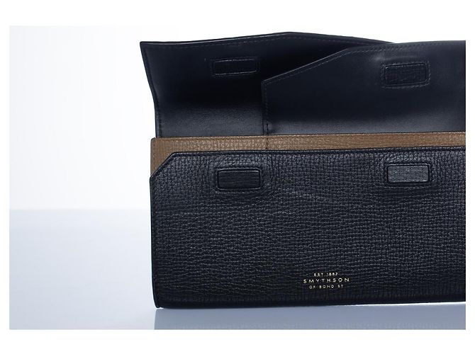 Smythson, portafoglio in pelle nero e marrone - vista 9