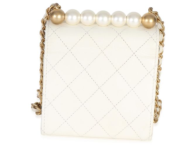 Timeless Clutch Chanel White Lambskin Quilted Chic Pearls On Chain Bianco - vista 2