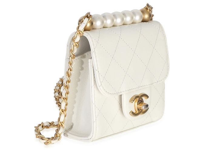 Timeless Clutch Chanel White Lambskin Quilted Chic Pearls On Chain Bianco - vista 4