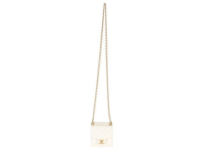 Timeless Clutch Chanel White Lambskin Quilted Chic Pearls On Chain Bianco - vista 5