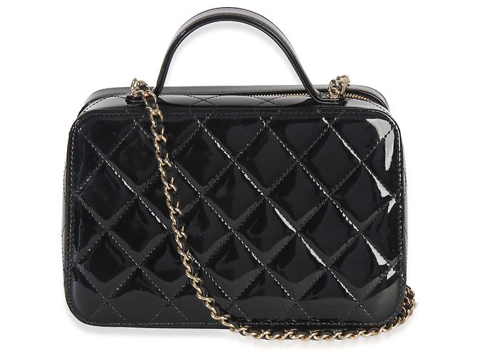 Vanity Chanel Black Quilted Patent Top Handle Con Catena Nero - vista 2