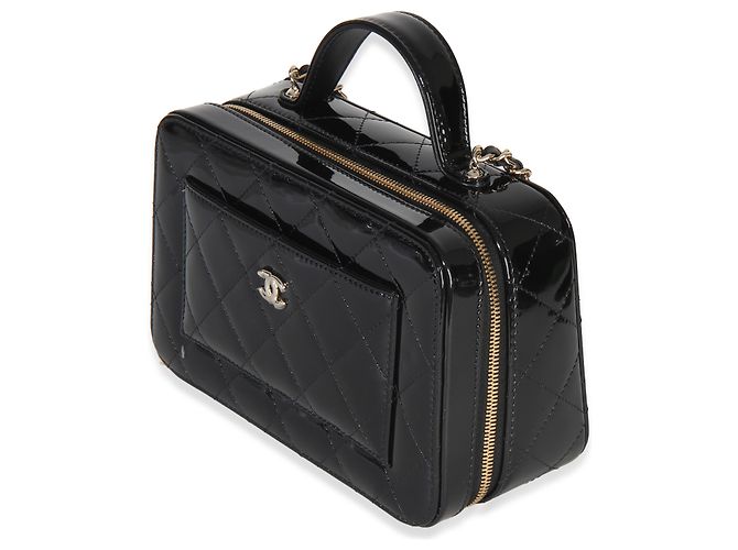 Vanity Chanel Black Quilted Patent Top Handle Con Catena Nero - vista 3