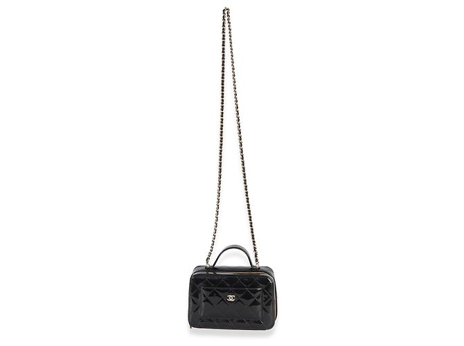 Vanity Chanel Black Quilted Patent Top Handle Con Catena Nero - vista 5