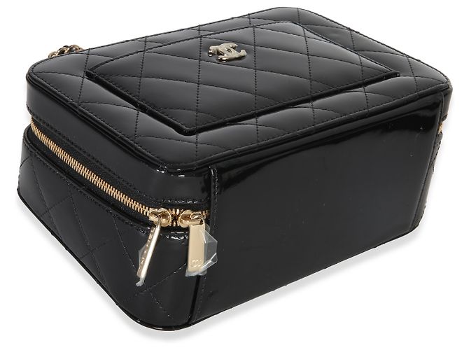 Vanity Chanel Black Quilted Patent Top Handle Con Catena Nero - vista 7