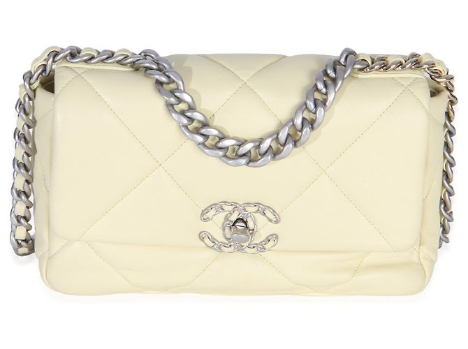 Chanel 19 Flap Tasche aus gestepptem Lammleder Chanel Hellgelb Größe Medium - Ansicht 8