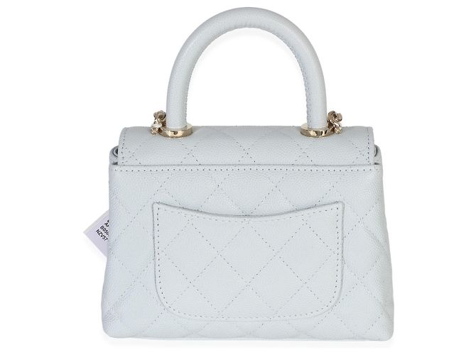 Clutch Chanel Light Blue Quilted Caviar Coco Handle con catena - vista 2