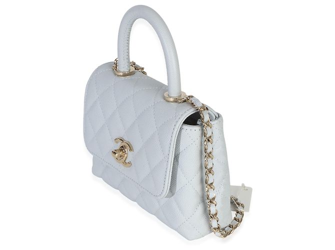 Clutch Chanel Light Blue Quilted Caviar Coco Handle con catena - vista 3