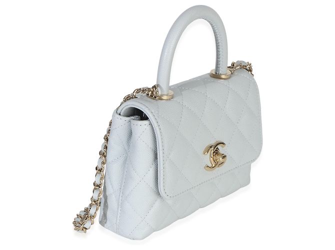 Clutch Chanel Light Blue Quilted Caviar Coco Handle con catena - vista 4