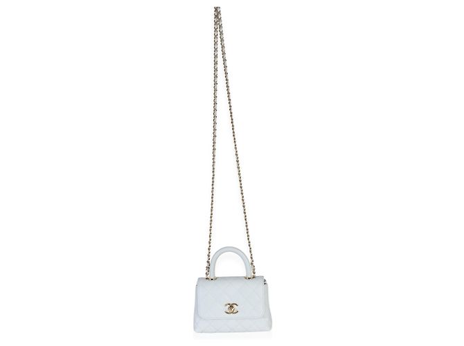 Clutch Chanel Light Blue Quilted Caviar Coco Handle con catena - vista 5