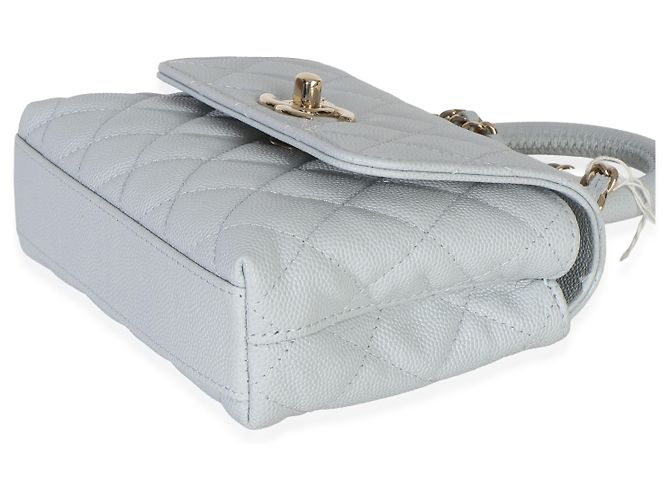 Clutch Chanel Light Blue Quilted Caviar Coco Handle con catena - vista 6