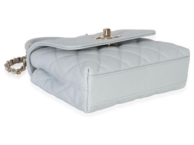 Clutch Chanel Light Blue Quilted Caviar Coco Handle con catena - vista 7