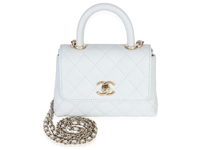 Clutch Chanel Light Blue Quilted Caviar Coco Handle con catena - vista 8