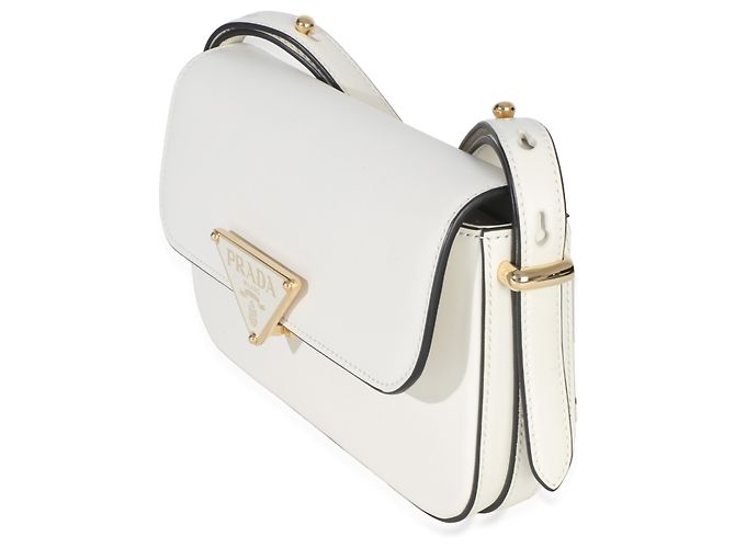 Borsa Prada in pelle liscia bianca con logo triangolo Bianco - vista 3
