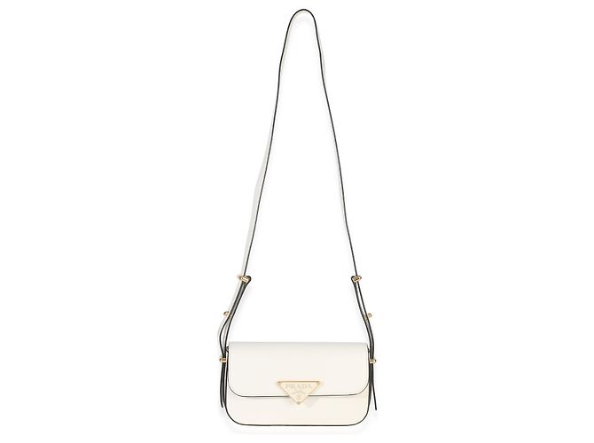 Borsa Prada in pelle liscia bianca con logo triangolo Bianco - vista 7