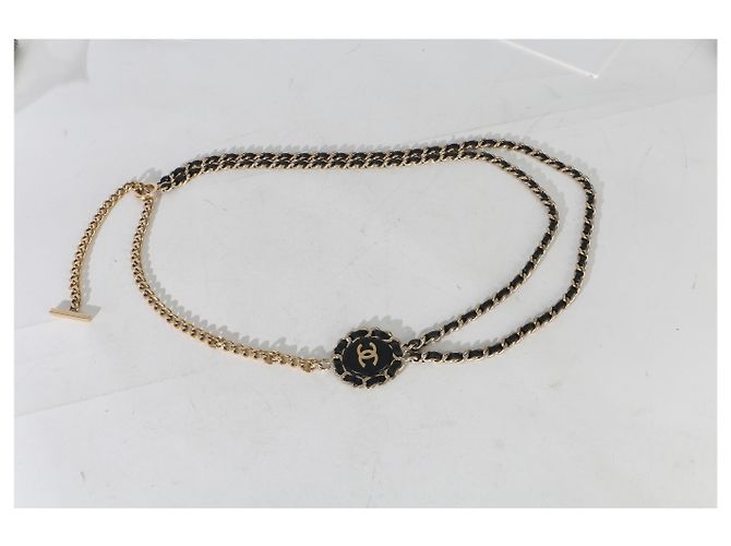 Collana Chanel CC in pelle e maglie a catena placcata in oro 2016 - vista 3