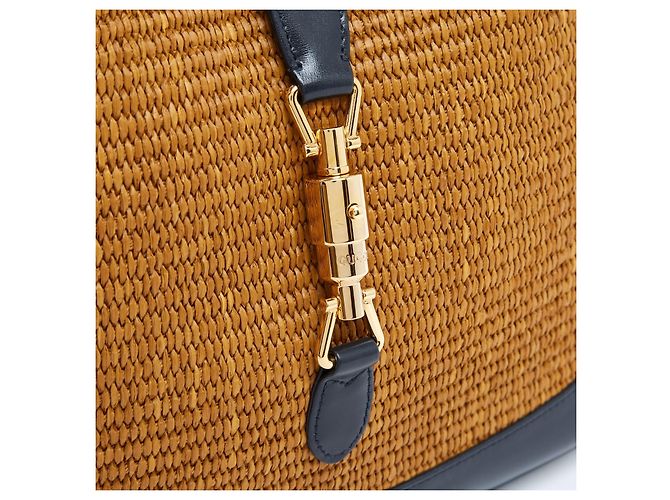 Gucci Jackie 1961 Borsa Medium Rafia Pelle Blu Navy - vista 2