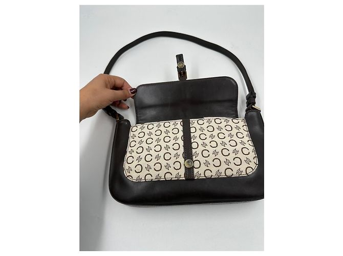 Céline Borsa a tracolla Celine in tela rivestita e pelle marrone Beige - vista 14
