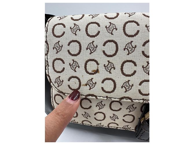 Céline Borsa a tracolla Celine in tela rivestita e pelle marrone Beige - vista 4