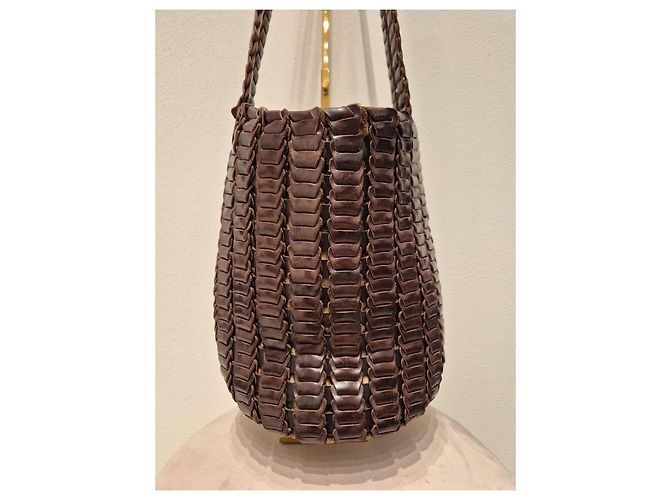 Roberto Cavalli Beuteltasche aus geflochtenem Leder Braun Leopardenprint - Ansicht 2