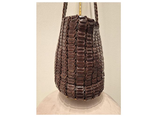 Roberto Cavalli Beuteltasche aus geflochtenem Leder Braun Leopardenprint - Ansicht 3