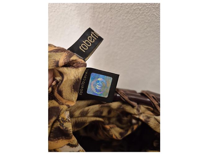 Roberto Cavalli Beuteltasche aus geflochtenem Leder Braun Leopardenprint - Ansicht 5
