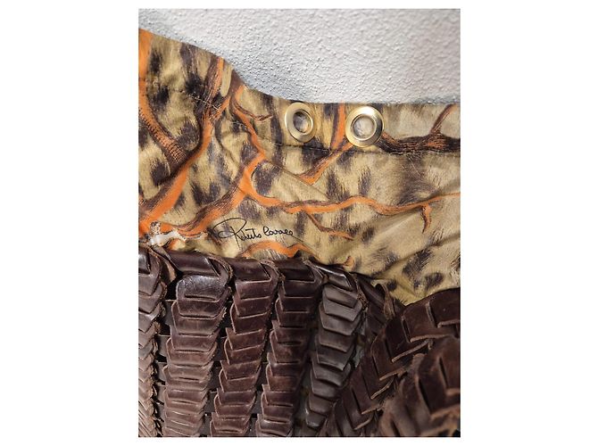 Roberto Cavalli Beuteltasche aus geflochtenem Leder Braun Leopardenprint - Ansicht 6