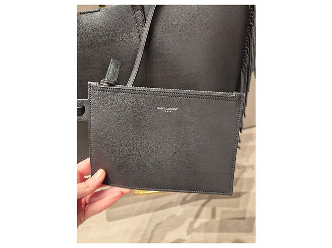 Borsa Tote Saint Laurent in pelle nera con frange Nero - vista 5