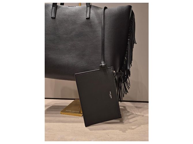Borsa Tote Saint Laurent in pelle nera con frange Nero - vista 6