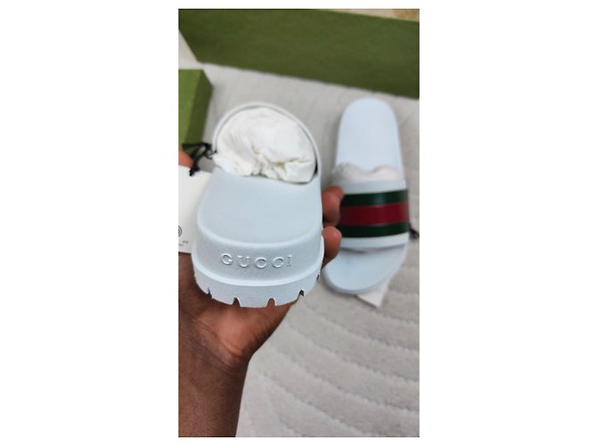 Gucci Web Sandali in gomma bianchi Bianco Rosso Verde - vista 2