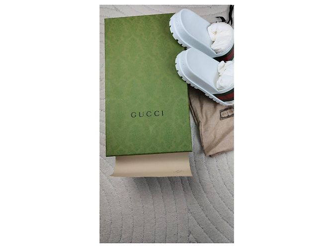 Gucci Web Sandali in gomma bianchi Bianco Rosso Verde - vista 4