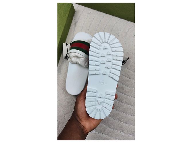 Gucci Web Sandali in gomma bianchi Bianco Rosso Verde - vista 5