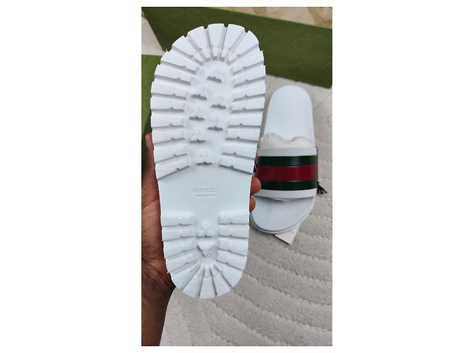 Gucci Web Sandali in gomma bianchi Bianco Rosso Verde - vista 7