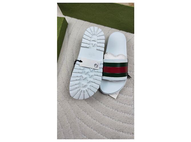 Gucci Web Sandali in gomma bianchi Bianco Rosso Verde - vista 8