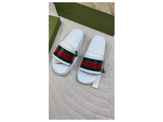 Gucci Web Sandali in gomma bianchi Bianco Rosso Verde - vista 9